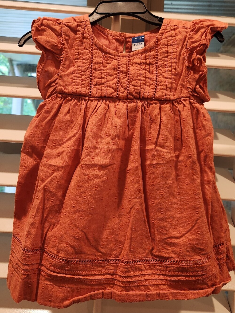 Old Navy Rust Orange Eyelet Pintuck Baby Dress, Size 12-18M